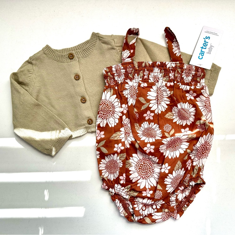Carter'sβ 3mo Two-Piece Infant Girl Sun Floral Bodysuit With Sweater Coverup